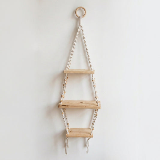 Étagère en macramé à 3 niveaux en bois