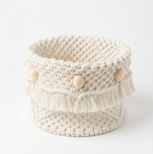 Panier en macramé écru