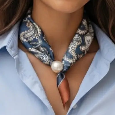Foulard aimanté paisley bleu marine avec perle magnétique