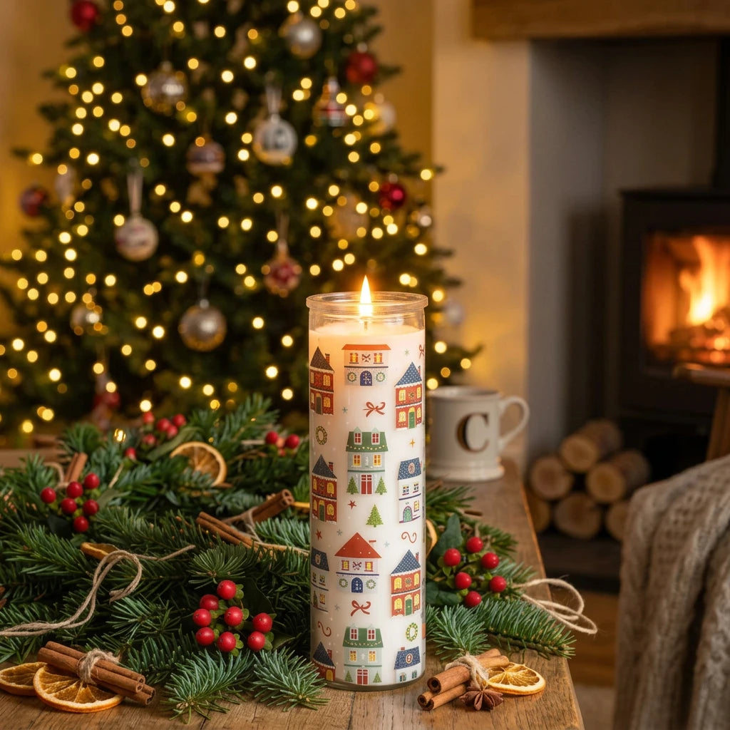 Bougie tube imprimée « Rue de Noël »