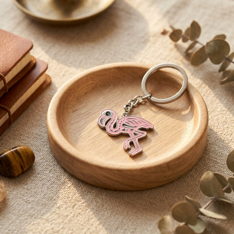 Porte-clés flamant rose en émail