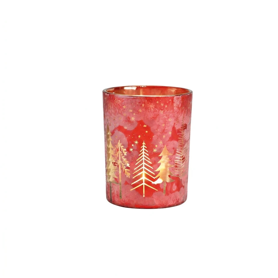 Photophore sapin décoratif en verre rouge