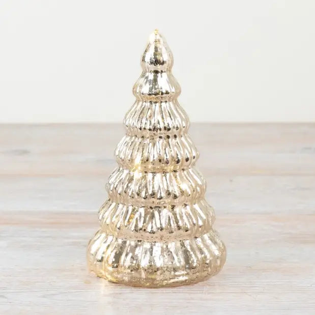 Sapin de Noël doré à nervures avec LED – 16,5 cm