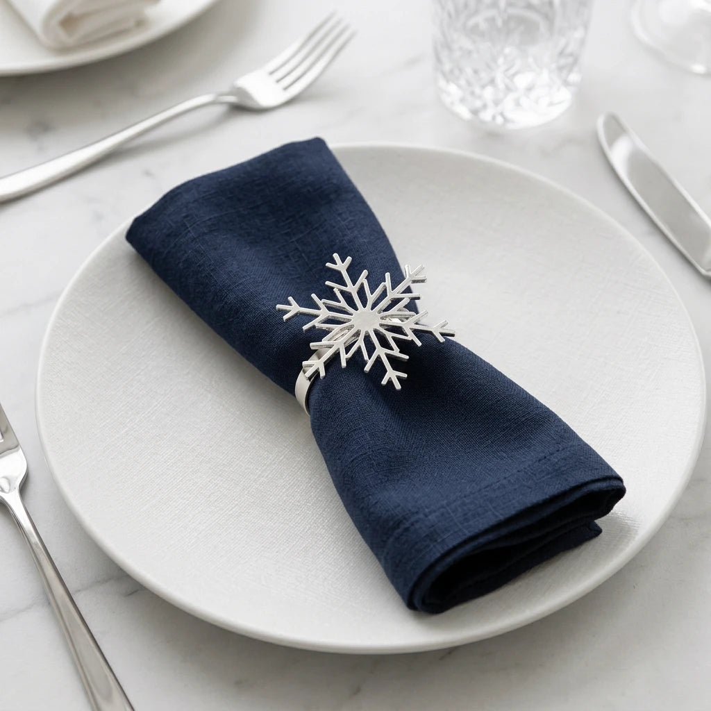 Rond de serviette - Flocon de neige de Noël - Argent