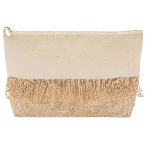Fringed jute and canvas wash bag