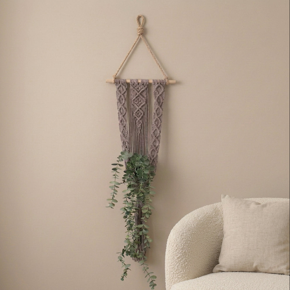 Suspension pour plantes en macramé taupe