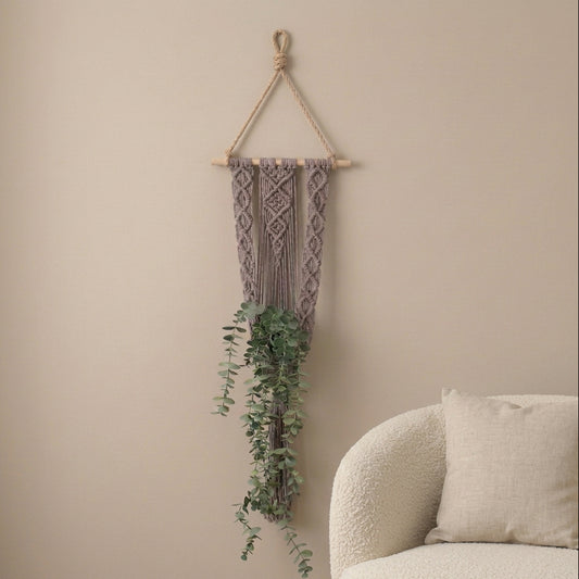 Suspension pour plantes en macramé taupe