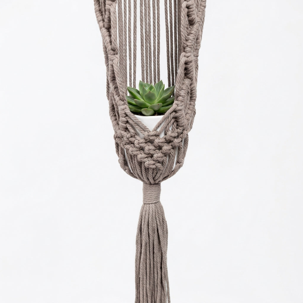 Suspension pour plantes en macramé taupe